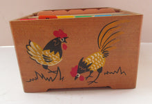 Load image into Gallery viewer, 1950s Wooden Card Box for Recipes Rooster Design
