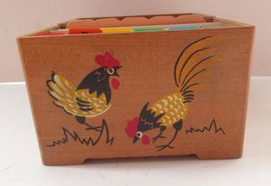 1950s Wooden Card Box for Recipes Rooster Design