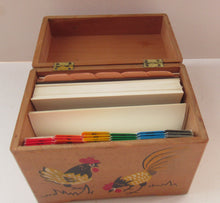 Load image into Gallery viewer, 1950s Wooden Card Box for Recipes Rooster Design
