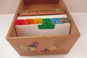 1950s Wooden Card Box for Recipes Rooster Design