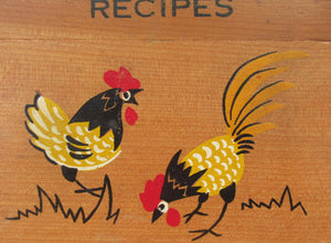 1950s Wooden Card Box for Recipes Rooster Design