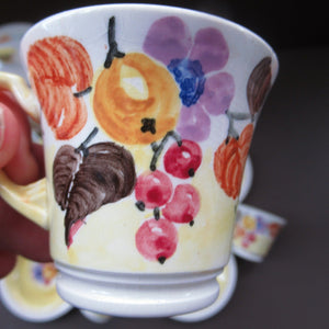 1920s Complete Mak Merry Makmerry Coffee Set. Yellow Ground with Fruit and Berries Pattern