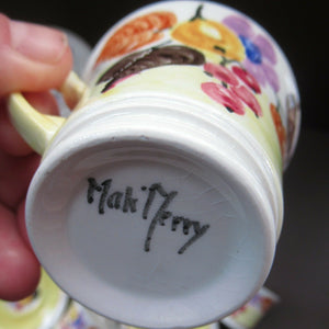 1920s Complete Mak Merry Makmerry Coffee Set. Yellow Ground with Fruit and Berries Pattern