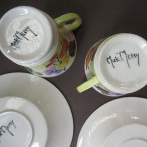 1920s Complete Mak Merry Makmerry Coffee Set. Yellow Ground with Fruit and Berries Pattern