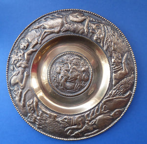 Antique Bronze Wall Plate with Hunting Diana and Actaeon Scene. Lion Hunt