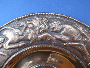 Antique Bronze Wall Plate with Hunting Diana and Actaeon Scene. Lion Hunt