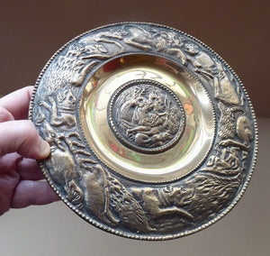 Antique Bronze Wall Plate with Hunting Diana and Actaeon Scene. Lion Hunt