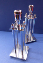 Load image into Gallery viewer, Pair of Vintage Art Deco Style Chrome Candlesticks on Brass
