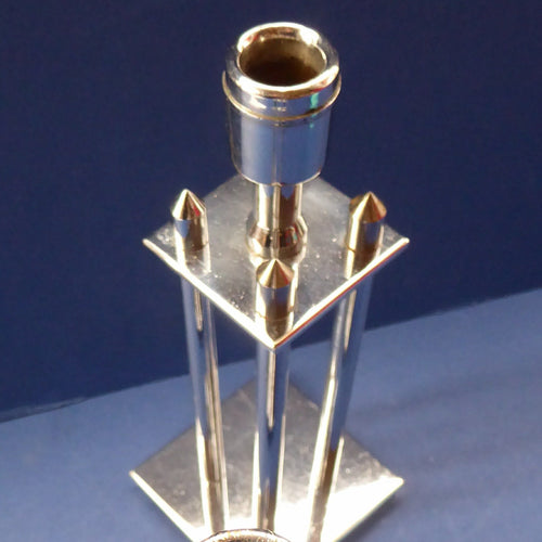 Pair of Vintage Art Deco Style Chrome Candlesticks on Brass