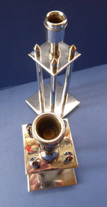 Pair of Vintage Art Deco Style Chrome Candlesticks on Brass