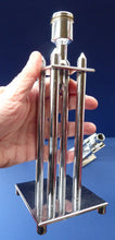 Load image into Gallery viewer, Pair of Vintage Art Deco Style Chrome Candlesticks on Brass
