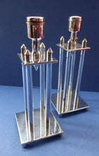 Load image into Gallery viewer, Pair of Vintage Art Deco Style Chrome Candlesticks on Brass

