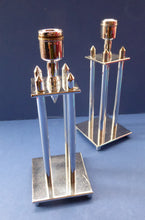 Load image into Gallery viewer, Pair of Vintage Art Deco Style Chrome Candlesticks on Brass
