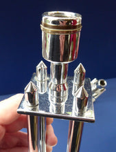 Load image into Gallery viewer, Pair of Vintage Art Deco Style Chrome Candlesticks on Brass
