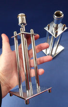 Load image into Gallery viewer, Pair of Vintage Art Deco Style Chrome Candlesticks on Brass
