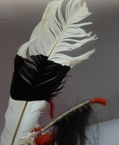 (B) Old Mid-Century Ceremonial NAGA Woven Rush Helmet with Decorative Tusks and Goat Hair Embellishments