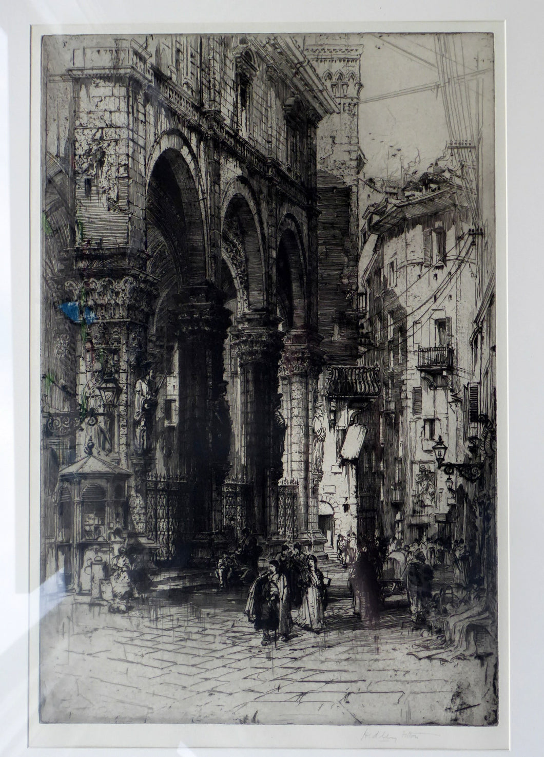 ANTIQUE PRINT. Original 1912 Etching by Hedley FITTON. Entitled: Casino di Nobile, Siena. Framed & Pencil Signed