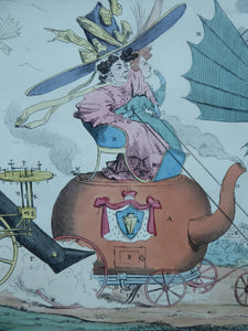 ANTIQUE SATIRICAL PRINT. 1820s Hand-Coloured Etching. LOCOMOTION by R.S. Shortshanks. Pulished by Thomas McLean