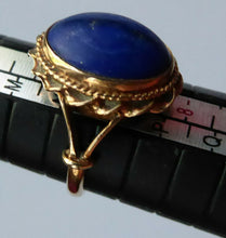 Load image into Gallery viewer, Vintage 9 CT Gold Ring Set With Oval Lapis Lazuli Polished Stone. Size N 1/2
