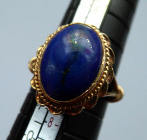 Vintage 9 CT Gold Ring Set With Oval Lapis Lazuli Polished Stone. Size N 1/2