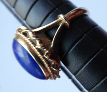 Load image into Gallery viewer, Vintage 9 CT Gold Ring Set With Oval Lapis Lazuli Polished Stone. Size N 1/2
