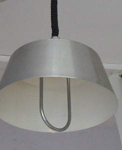 HERCULES Lamp. 1970s BRUSHED ALUMINIUM Hanging Light Shade with Rise and Fall Mechanism