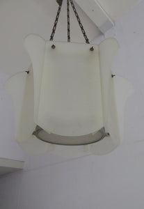 1930s Art Deco Hanging Light Shade White Frosted Glass Panels on Metal Frame