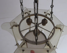 Load image into Gallery viewer, 1930s Art Deco Hanging Light Shade White Frosted Glass Panels on Metal Frame
