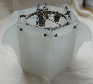 1930s Art Deco Hanging Light Shade White Frosted Glass Panels on Metal Frame
