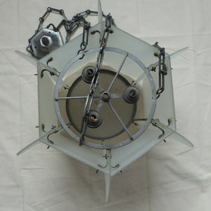 1930s Art Deco Hanging Light Shade White Frosted Glass Panels on Metal Frame