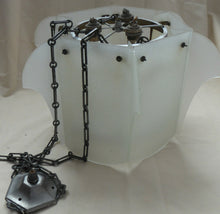 Load image into Gallery viewer, 1930s Art Deco Hanging Light Shade White Frosted Glass Panels on Metal Frame
