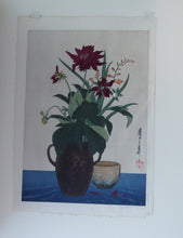 Load image into Gallery viewer, Yoshijiro Urushibara Colour Woodcut Flowers in Vase Pencil Signed Vintage
