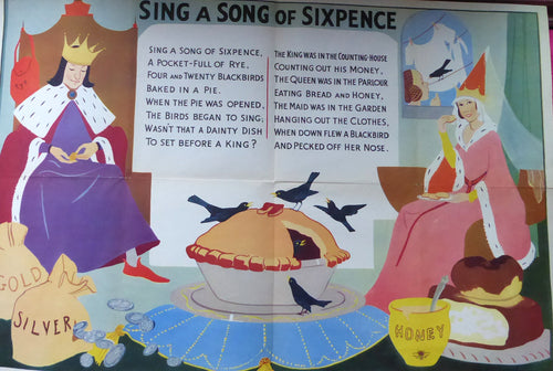 1960s Child's Nursery Poster. SING A SONG OF SIXPENCE