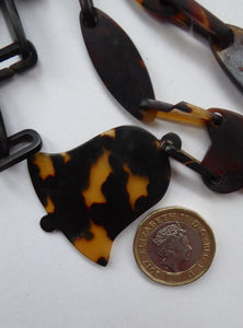 Antique 1880s Tortoiseshell Chain Link Pendant with Bell Decoration