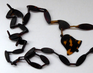 Antique 1880s Tortoiseshell Chain Link Pendant with Bell Decoration