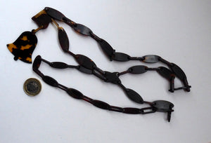 Antique 1880s Tortoiseshell Chain Link Pendant with Bell Decoration