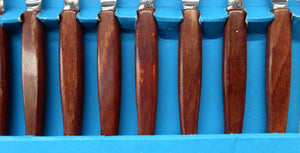 Vintage 1960s GLOSSWOOD Cutlery. Stainless Steel Fish Knives and Forks with Teak Effect Handles. Original Retail Box