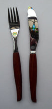 Load image into Gallery viewer, Vintage 1960s GLOSSWOOD Cutlery. Stainless Steel Fish Knives and Forks with Teak Effect Handles. Original Retail Box
