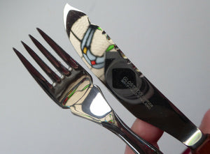 Vintage 1960s GLOSSWOOD Cutlery. Stainless Steel Fish Knives and Forks with Teak Effect Handles. Original Retail Box