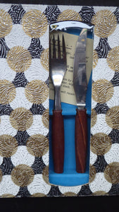1960s Glosswood Cutlery Steak Knives and Forks with Teak Handles