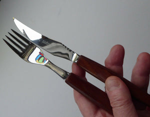 1960s Glosswood Cutlery Steak Knives and Forks with Teak Handles