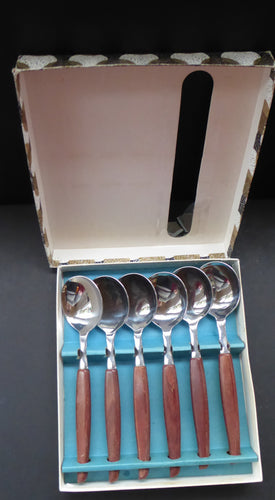 Vintage 1960s Glosswood Cutlery. Set of Six Soup Spoons