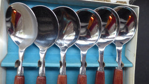 Vintage 1960s Glosswood Cutlery. Set of Six Soup Spoons