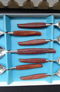 1960s Glosswood Cutlery Six Dessert Spoons and Serving Spoon