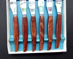 Vintage 1960s Glosswood Cutlery. Set of Six Dinner Knives