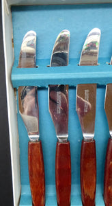 Vintage 1960s Glosswood Cutlery. Set of Six Dinner Knives