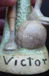 Very Rare Antique Bisque Porcelain SKINNY or Elongated Figurine by Schafer & Vater: THE VICTOR (Footballer) 