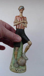 Very Rare Antique Bisque Porcelain SKINNY or Elongated Figurine by Schafer & Vater: THE VICTOR (Footballer) 