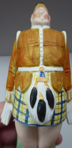 Very Rare Antique Bisque Porcelain SKINNY or Elongated Figurine by Schafer & Vater: MR MCNAB (Scotsman In Mini Kilt) 