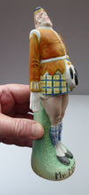 Load image into Gallery viewer, Very Rare Antique Bisque Porcelain SKINNY or Elongated Figurine by Schafer &amp; Vater: MR MCNAB (Scotsman In Mini Kilt) 
